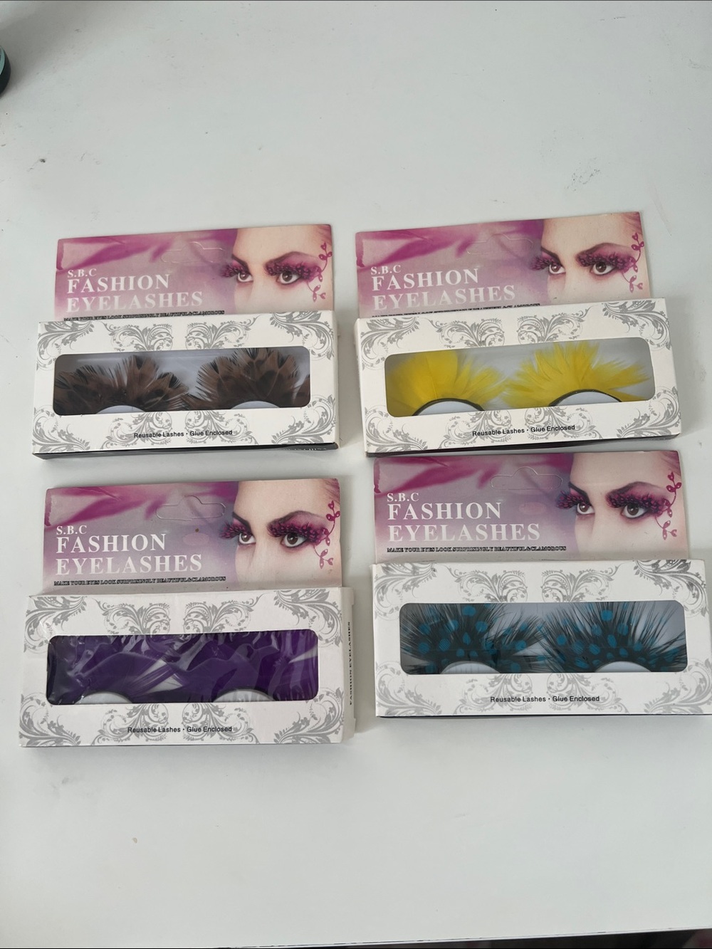 Colorful Feather Fashion False Eyelashes - Brown Yellow Purple Teal +free gift!